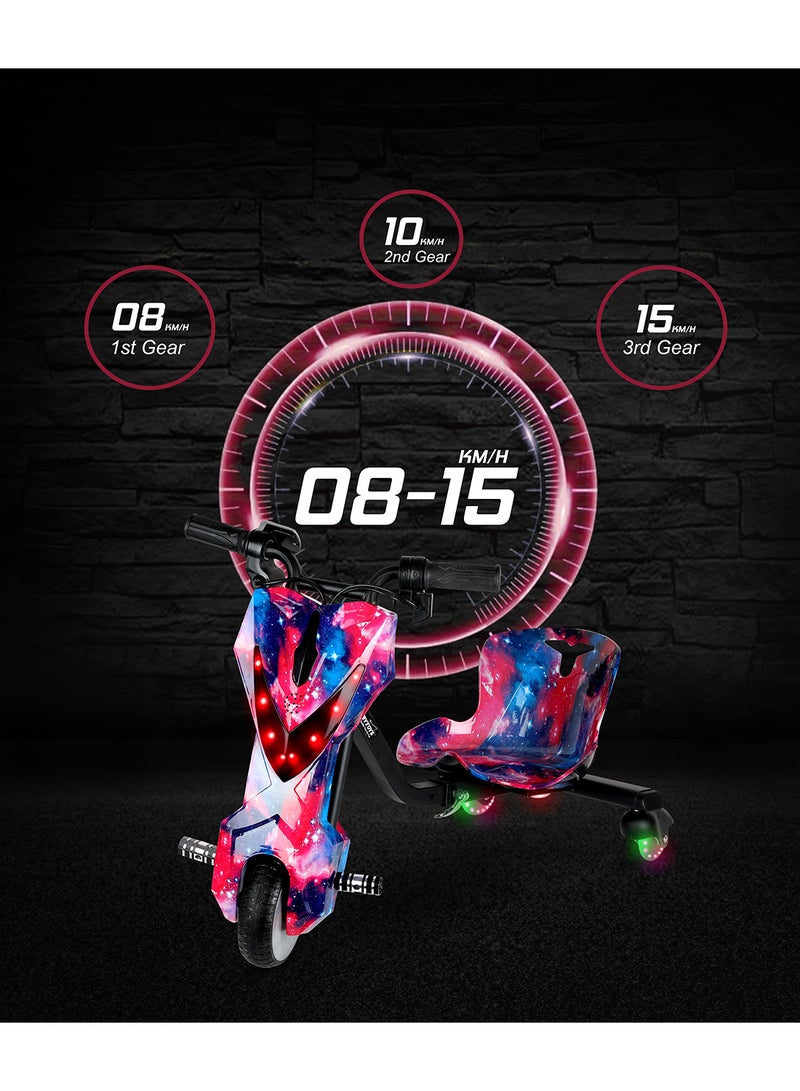 Mini 36V High-Power 360° Electric Stunt Drifting Scooter For Kids & Adults - Adjustable Body With Bluetooth & Protective Gear, 3 Speed Modes, 250W Brushless Motor, 8-15 Km/H With 80 Kg Load, Age 6+ Noon Exclusive Series - Candy Pink Blue