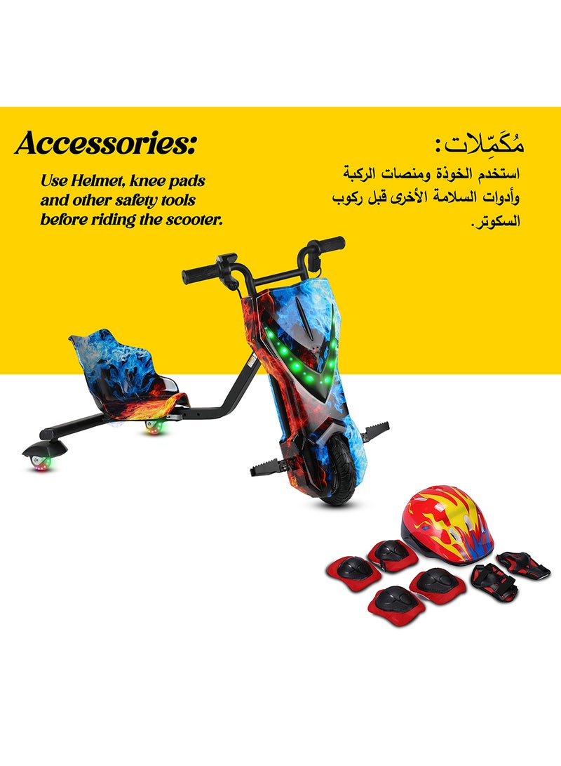 36V High-Power 360° Electric Stunt Drifting Scooter For Kids & Adults - Adjustable Body With Bluetooth & Protective Gear, 3 Speed Modes, 250W Brushless Motor, 8-15 Km/H With 80 Kg Load, Age 6+ Noon Exclusive Series - Multi