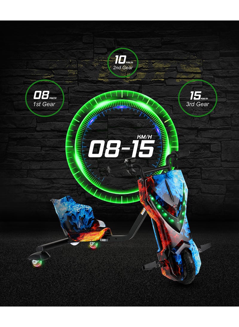 36V High-Power 360° Electric Stunt Drifting Scooter For Kids & Adults - Adjustable Body With Bluetooth & Protective Gear, 3 Speed Modes, 250W Brushless Motor, 8-15 Km/H With 80 Kg Load, Age 6+ Noon Exclusive Series - Multi