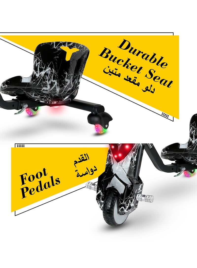 Mini 36V High-Power 360° Electric Stunt Drifting Scooter For Kids & Adults - Adjustable Body With Bluetooth & Protective Gear, 3 Speed Modes, 250W Brushless Motor, 8-15 Km/H With 80 Kg Load, Age 6+ Noon Exclusive Series - Electric Black & White