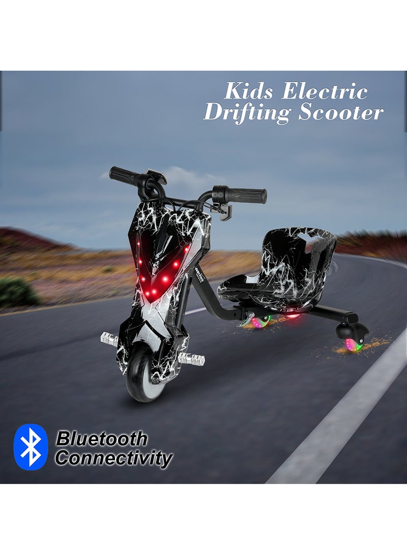 Mini 36V High-Power 360° Electric Stunt Drifting Scooter For Kids & Adults - Adjustable Body With Bluetooth & Protective Gear, 3 Speed Modes, 250W Brushless Motor, 8-15 Km/H With 80 Kg Load, Age 6+ Noon Exclusive Series - Electric Black & White