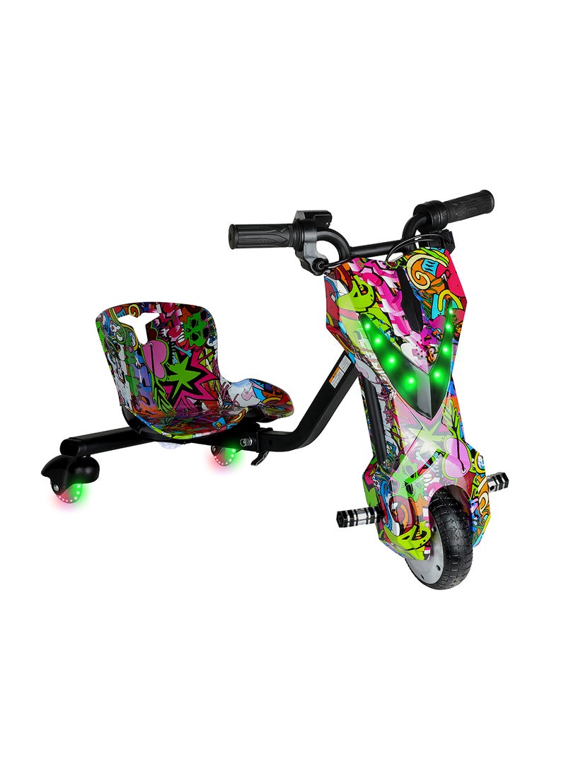 Mini 36V High-Power 360° Electric Stunt Drifting Scooter For Kids & Adults - Adjustable Body With Bluetooth & Protective Gear, 3 Speed Modes, 250W Brushless Motor, 8-15 Km/H With 80 Kg Load, Age 6+ Noon Exclusive Series - Multicolor Grafitti