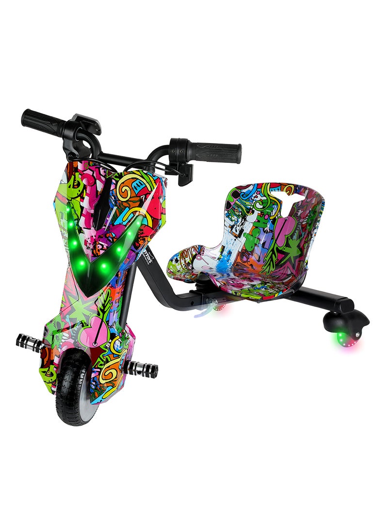 Mini 36V High-Power 360° Electric Stunt Drifting Scooter For Kids & Adults - Adjustable Body With Bluetooth & Protective Gear, 3 Speed Modes, 250W Brushless Motor, 8-15 Km/H With 80 Kg Load, Age 6+ Noon Exclusive Series - Multicolor Grafitti