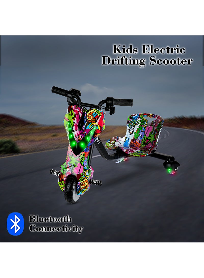 Mini 36V High-Power 360° Electric Stunt Drifting Scooter For Kids & Adults - Adjustable Body With Bluetooth & Protective Gear, 3 Speed Modes, 250W Brushless Motor, 8-15 Km/H With 80 Kg Load, Age 6+ Noon Exclusive Series - Multicolor Grafitti