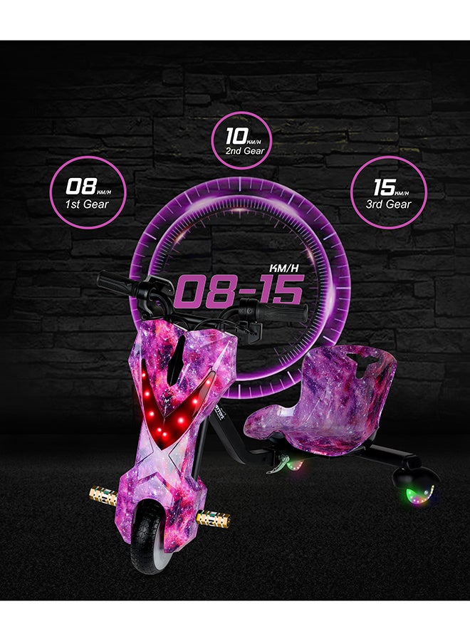 Mini 36V High-Power 360° Electric Stunt Drifting Scooter For Kids & Adults - Adjustable Body With Bluetooth & Protective Gear, 3 Speed Modes, 250W Brushless Motor, 8-15 Km/H With 80 Kg Load, Age 6+ Noon Exclusive Series - Purple