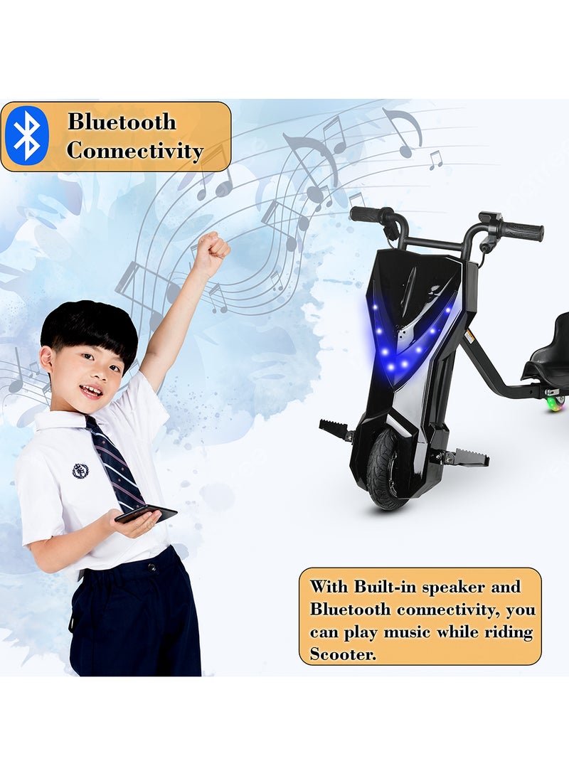 36V High-Power 360° Electric Stunt Drifting Scooter For Kids And Adults - Adjustable Body With Bluetooth And Protective Gear, 3 Speed Modes, 250W Brushless Motor, 8-15 Km/H With 80 Kg Load, Age 6+ Noon Exclusive Series - Black