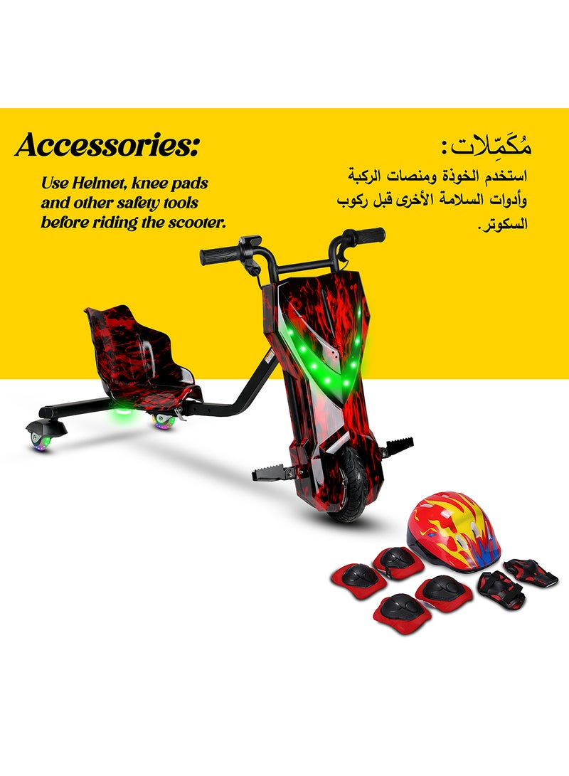 36V High-Power 360° Electric Stunt Drifting Scooter For Kids & Adults - Adjustable Body With Bluetooth & Protective Gear, 3 Speed Modes, 250W Brushless Motor, 8-15 Km/H With 80 Kg Load, Age 6+ Noon Exclusive Series - Electric Red