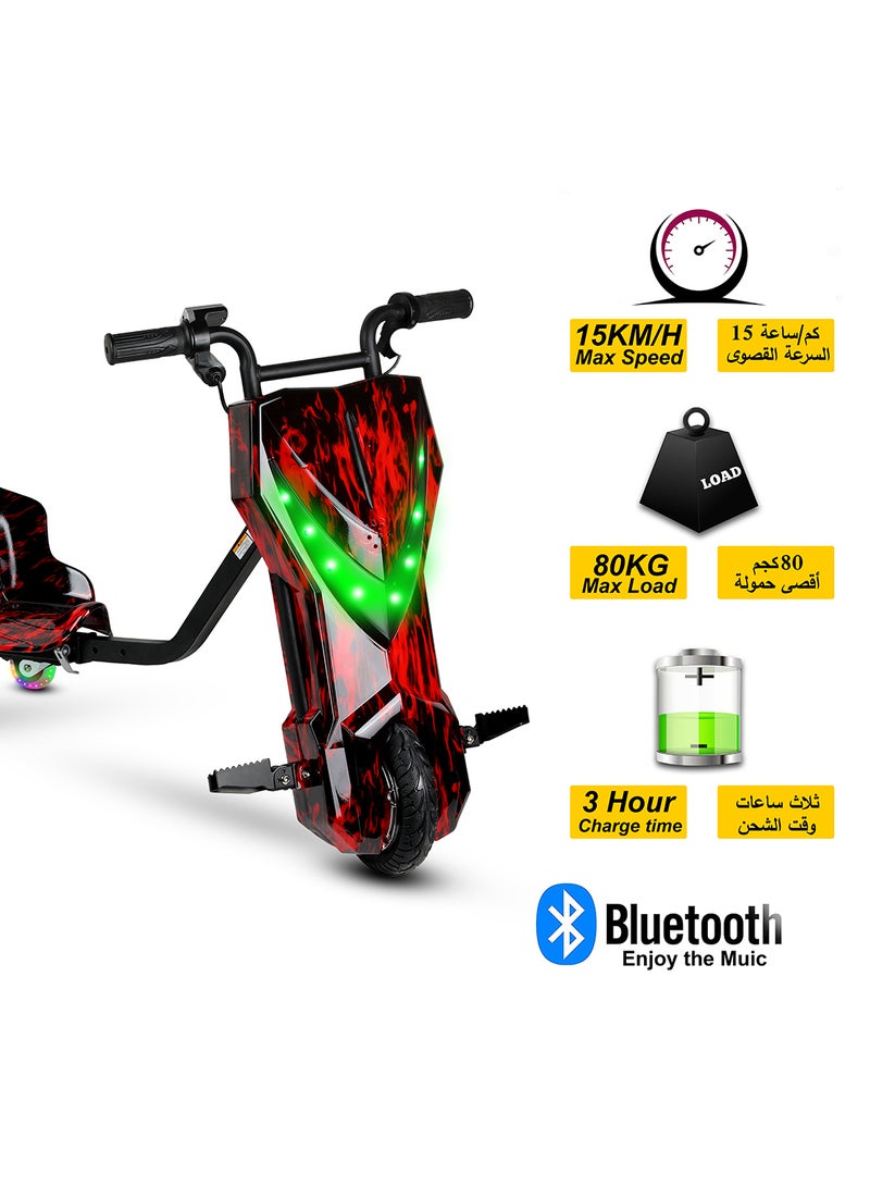 36V High-Power 360° Electric Stunt Drifting Scooter For Kids & Adults - Adjustable Body With Bluetooth & Protective Gear, 3 Speed Modes, 250W Brushless Motor, 8-15 Km/H With 80 Kg Load, Age 6+ Noon Exclusive Series - Electric Red