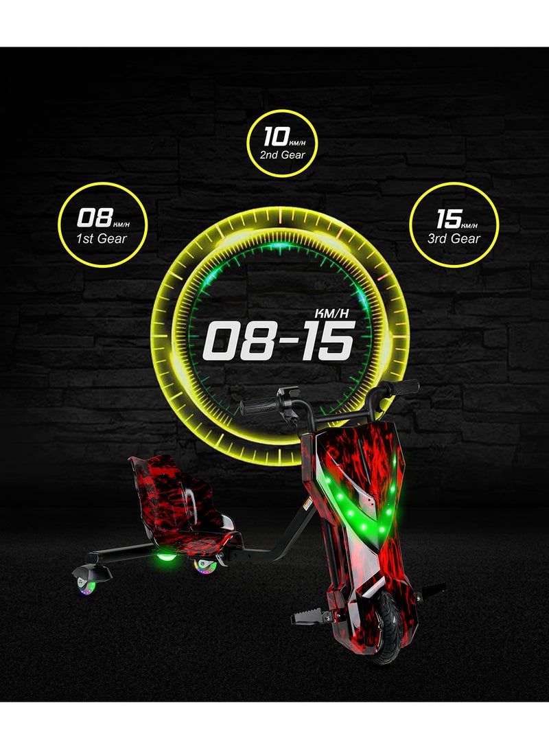 36V High-Power 360° Electric Stunt Drifting Scooter For Kids & Adults - Adjustable Body With Bluetooth & Protective Gear, 3 Speed Modes, 250W Brushless Motor, 8-15 Km/H With 80 Kg Load, Age 6+ Noon Exclusive Series - Electric Red