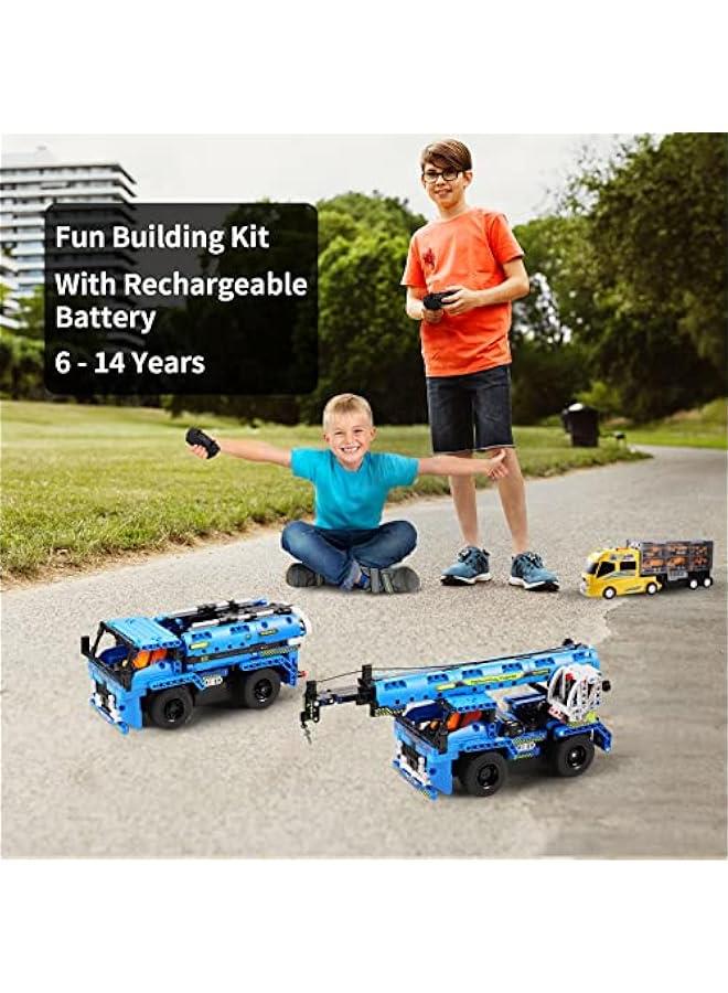 Remote Control Building Toys for 7-9 Year Old Boys, 2-in-1 Technic Vehicle Building Kits for Kids 8-12, Construction Erector Set Crane Truck Build Model for Boys Girls