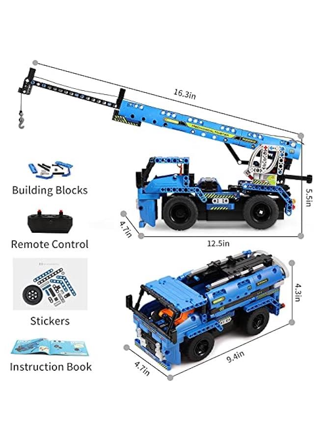 Remote Control Building Toys for 7-9 Year Old Boys, 2-in-1 Technic Vehicle Building Kits for Kids 8-12, Construction Erector Set Crane Truck Build Model for Boys Girls