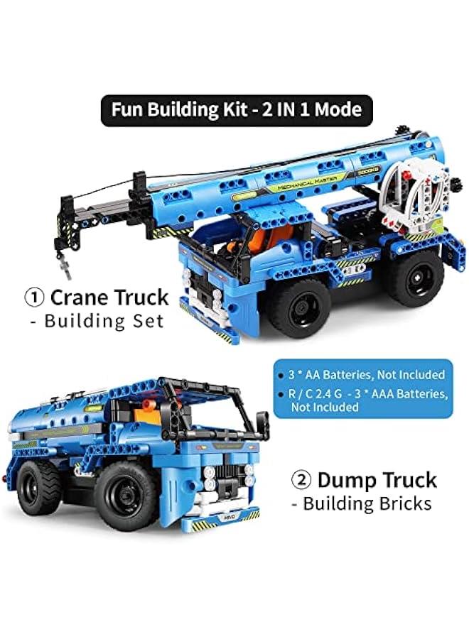 Remote Control Building Toys for 7-9 Year Old Boys, 2-in-1 Technic Vehicle Building Kits for Kids 8-12, Construction Erector Set Crane Truck Build Model for Boys Girls