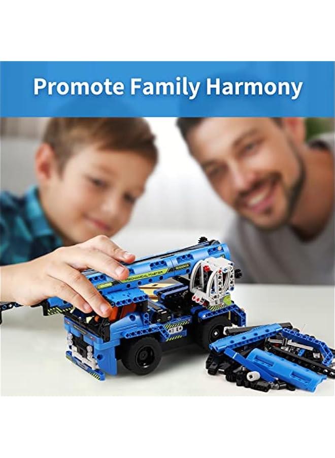 Remote Control Building Toys for 7-9 Year Old Boys, 2-in-1 Technic Vehicle Building Kits for Kids 8-12, Construction Erector Set Crane Truck Build Model for Boys Girls