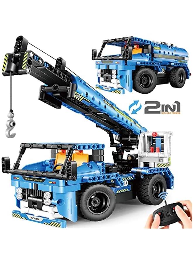 Remote Control Building Toys for 7-9 Year Old Boys, 2-in-1 Technic Vehicle Building Kits for Kids 8-12, Construction Erector Set Crane Truck Build Model for Boys Girls