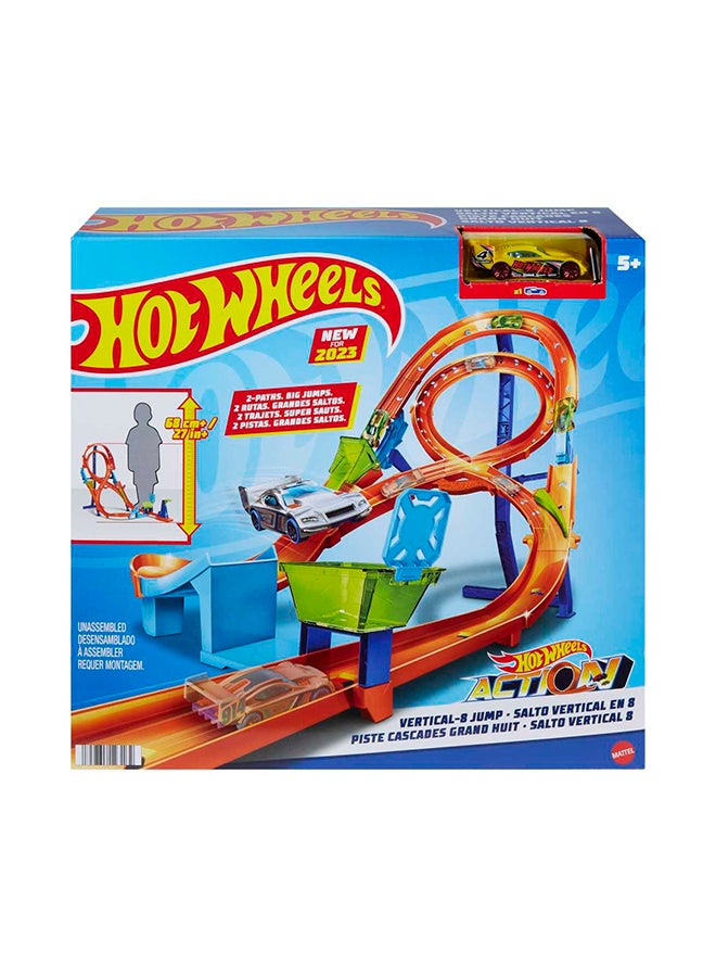 Track Set With 1 Hot Wheels  Car, Tall Figure-8 Track for Race & Stunting, Connects to Other Hot Wheels  Tracks, Folds for Convenient Storage