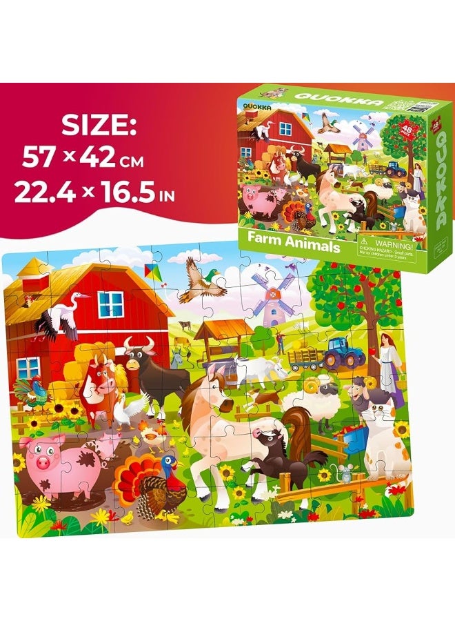 QUOKKA Puzzles for Toddlers 3-5 â€“ 3 x 36 Pieces Floor Puzzles for Kids Ages 2-4 â€“ 12 Toy Learning Farm Animals for 4-6 â€“ Jigsaw Game for Boy and Girl 3-5-7 Year Old