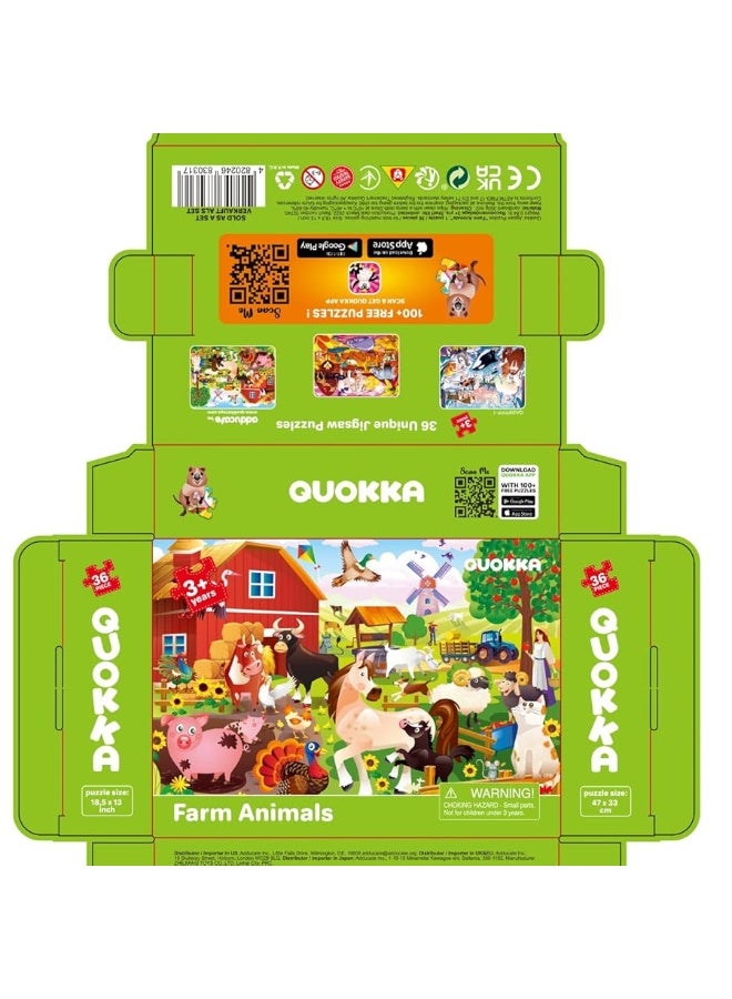 QUOKKA Puzzles for Toddlers 3-5 â€“ 3 x 36 Pieces Floor Puzzles for Kids Ages 2-4 â€“ 12 Toy Learning Farm Animals for 4-6 â€“ Jigsaw Game for Boy and Girl 3-5-7 Year Old