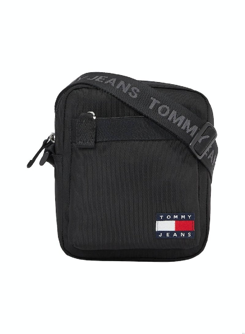 Men's Essential Logo Small Reporter/ Messenger  Bag -  Textured finish, Black