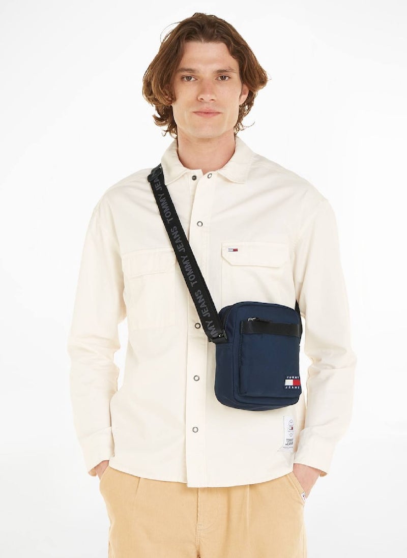 Men's Essential Logo Small Reporter Bag -  Textured finish, Navy