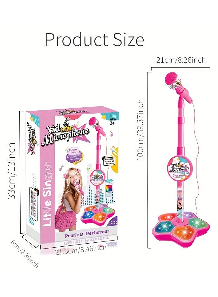 Pink Microphone With Stand Music Instrument Toys Brain-Training Educational Toy Birthday Gift Thanksgiving Gifts pink