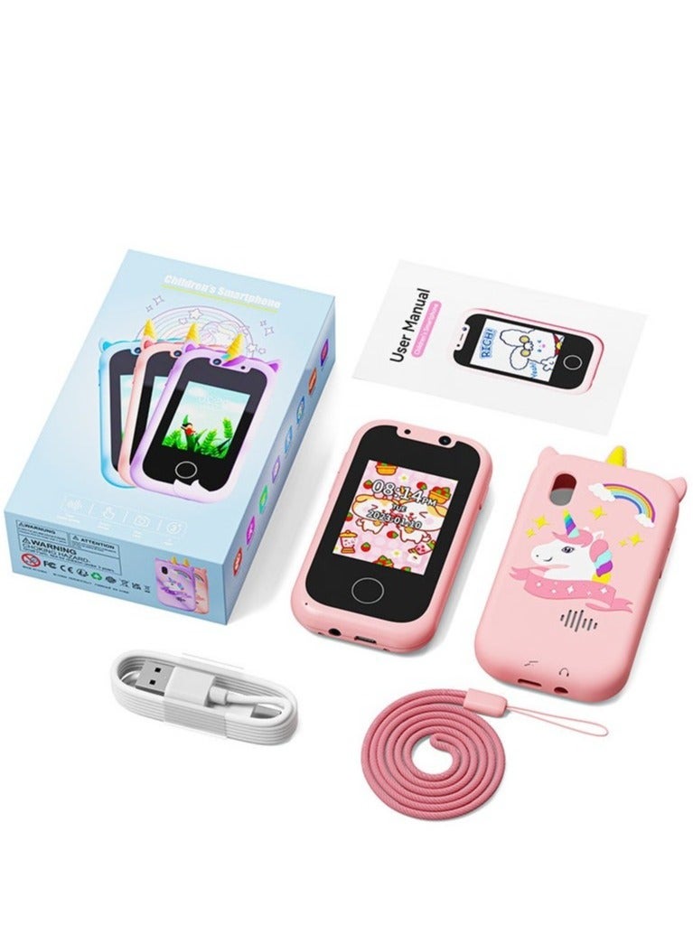 Kids Smart Phone Toys for Girls Ages 3-8 Toddler Play Travel Toys with Dual Camera, Unicorn Educational Learning Games Puzzles MP3 Music Player Birthday Gifts for Kids(Pink)