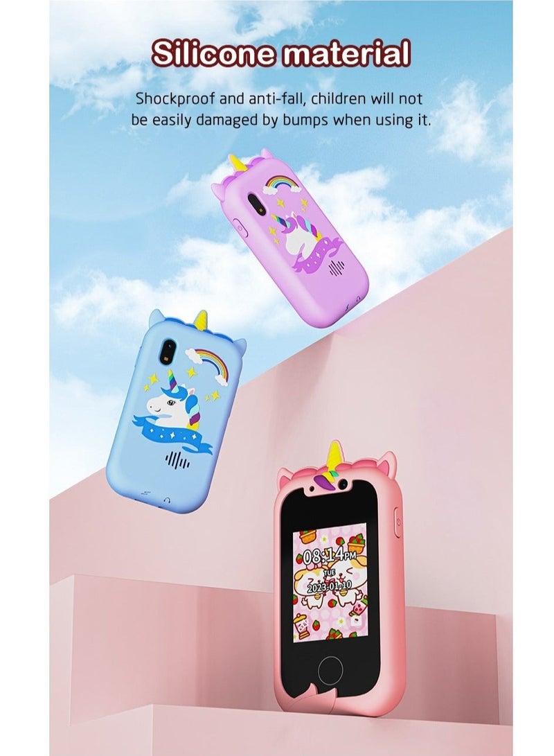 Kids Smart Phone Toys for Girls Ages 3-8 Toddler Play Travel Toys with Dual Camera, Unicorn Educational Learning Games Puzzles MP3 Music Player Birthday Gifts for Kids(Pink)