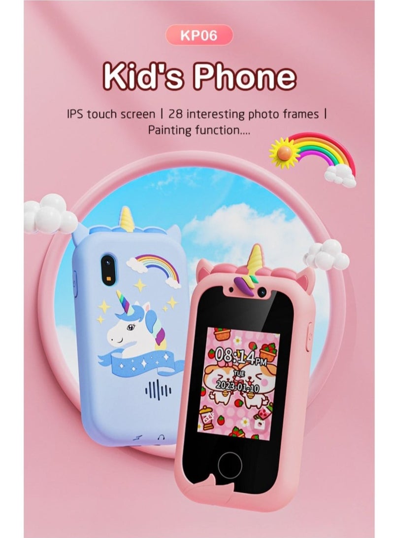 Kids Smart Phone Toys for Girls Ages 3-8 Toddler Play Travel Toys with Dual Camera, Unicorn Educational Learning Games Puzzles MP3 Music Player Birthday Gifts for Kids(Pink)