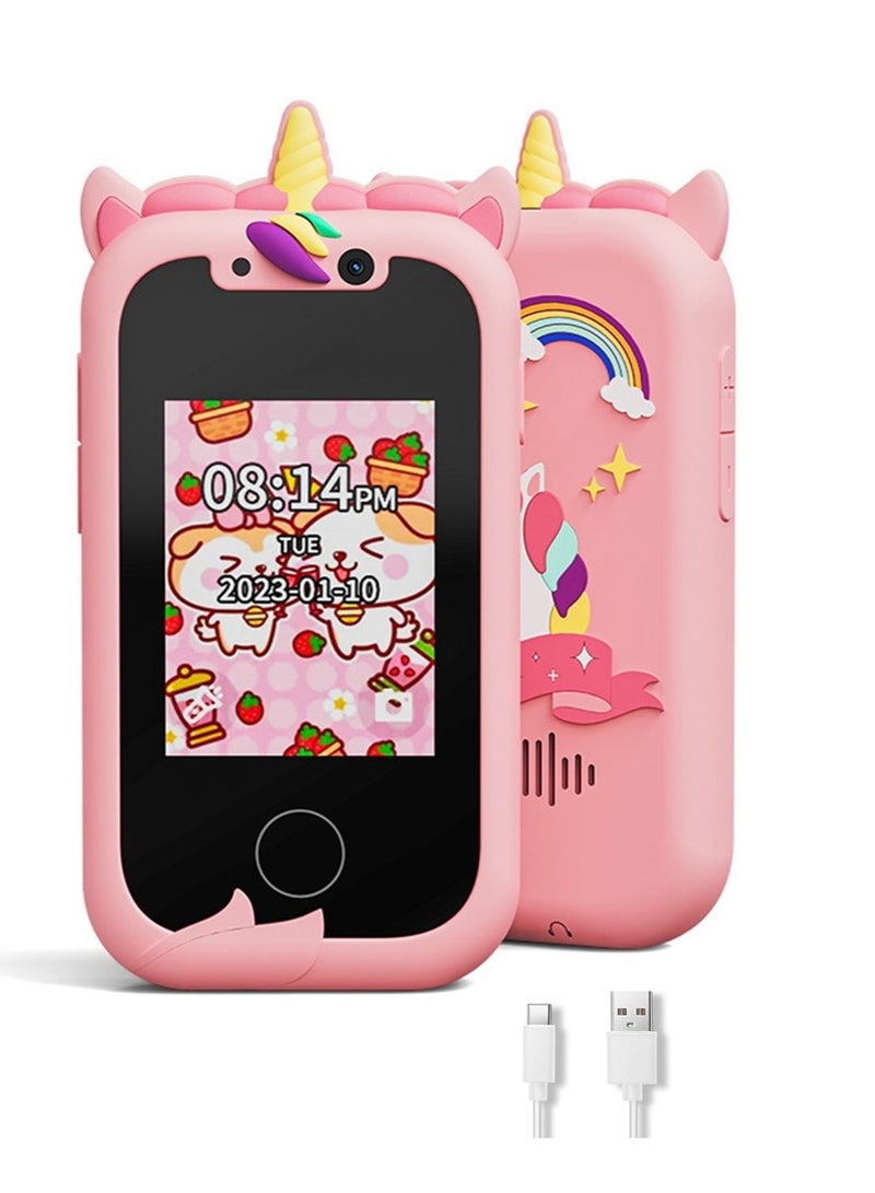 Kids Smart Phone Toys for Girls Ages 3-8 Toddler Play Travel Toys with Dual Camera, Unicorn Educational Learning Games Puzzles MP3 Music Player Birthday Gifts for Kids(Pink)