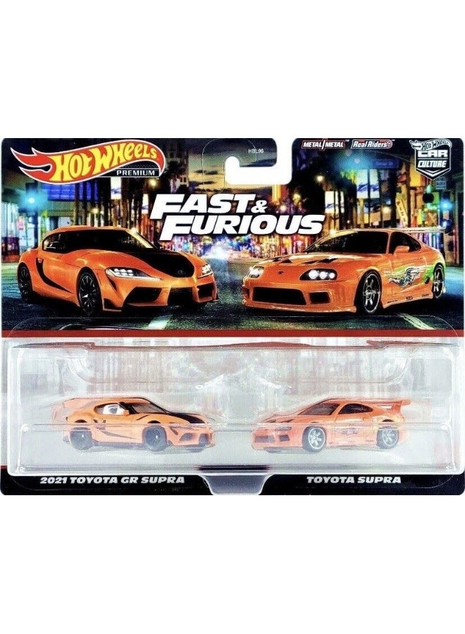 Hot Wheels Premium Car Culture Fast and Furious 2021 Toyota GR Supra and Toyota Supra (1:64 Scale Double Pack)