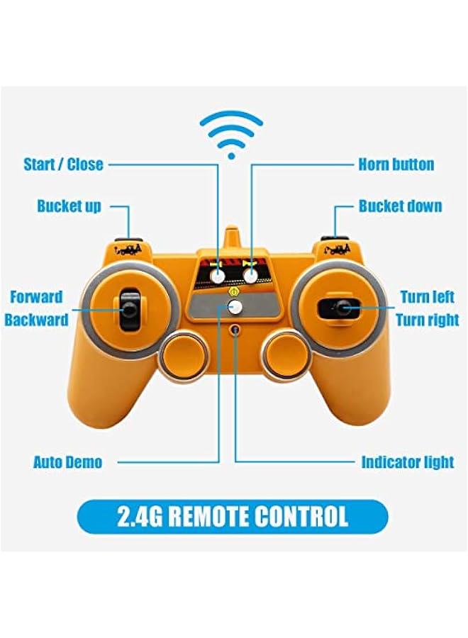 RC Backhoe Loader Excavator Toy, 1/20 Scale Front Loader Truck Construction Tractor 2.4Ghz Remote Control Engineering Vehicle with Lights and Sound, Bulldozer Back Hoe Truck for Kids & Adults