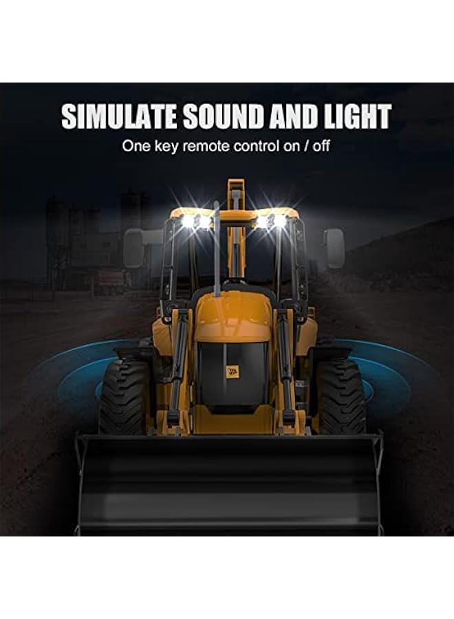 RC Backhoe Loader Excavator Toy, 1/20 Scale Front Loader Truck Construction Tractor 2.4Ghz Remote Control Engineering Vehicle with Lights and Sound, Bulldozer Back Hoe Truck for Kids & Adults