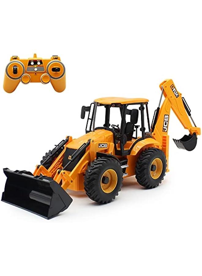 RC Backhoe Loader Excavator Toy, 1/20 Scale Front Loader Truck Construction Tractor 2.4Ghz Remote Control Engineering Vehicle with Lights and Sound, Bulldozer Back Hoe Truck for Kids & Adults