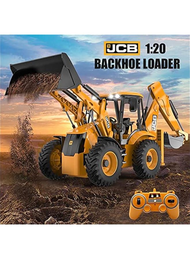 RC Backhoe Loader Excavator Toy, 1/20 Scale Front Loader Truck Construction Tractor 2.4Ghz Remote Control Engineering Vehicle with Lights and Sound, Bulldozer Back Hoe Truck for Kids & Adults