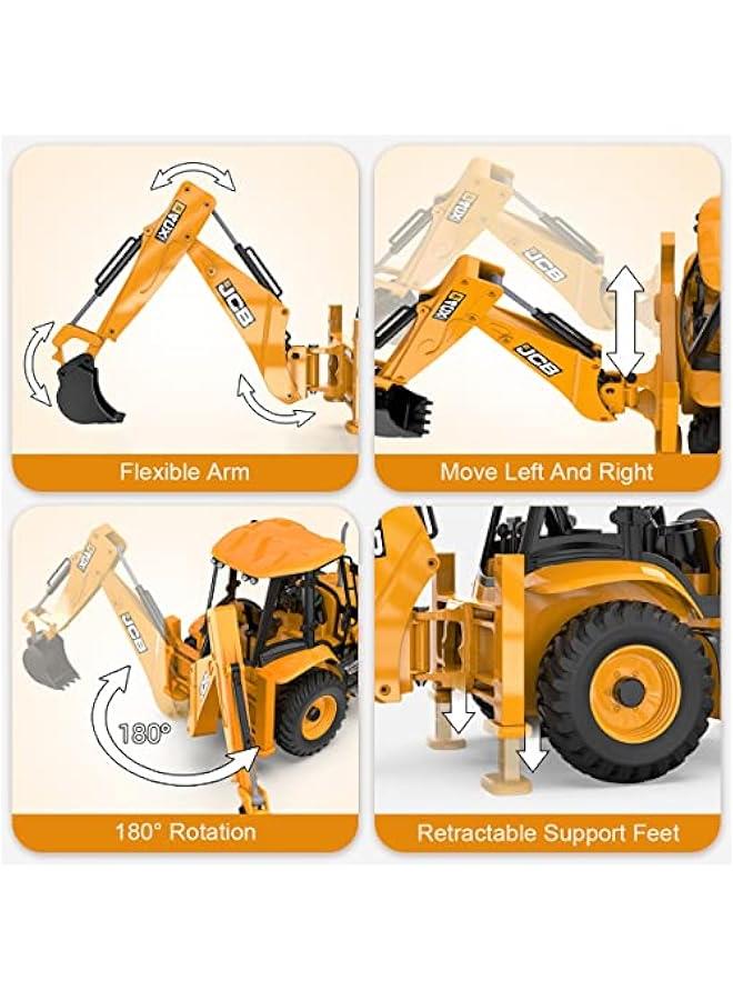 RC Backhoe Loader Excavator Toy, 1/20 Scale Front Loader Truck Construction Tractor 2.4Ghz Remote Control Engineering Vehicle with Lights and Sound, Bulldozer Back Hoe Truck for Kids & Adults