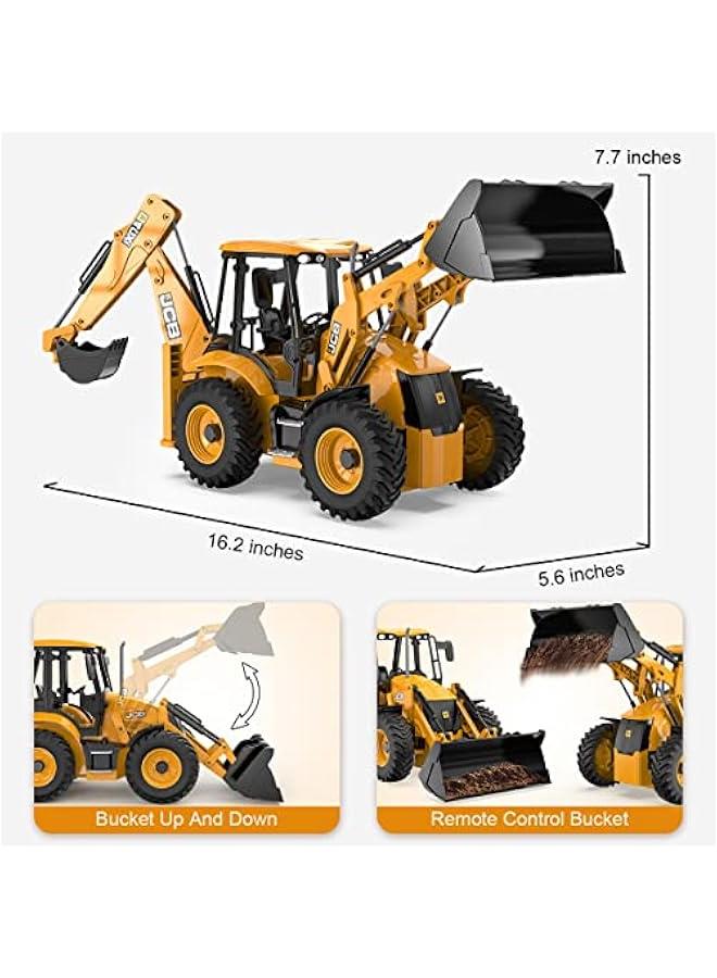 RC Backhoe Loader Excavator Toy, 1/20 Scale Front Loader Truck Construction Tractor 2.4Ghz Remote Control Engineering Vehicle with Lights and Sound, Bulldozer Back Hoe Truck for Kids & Adults