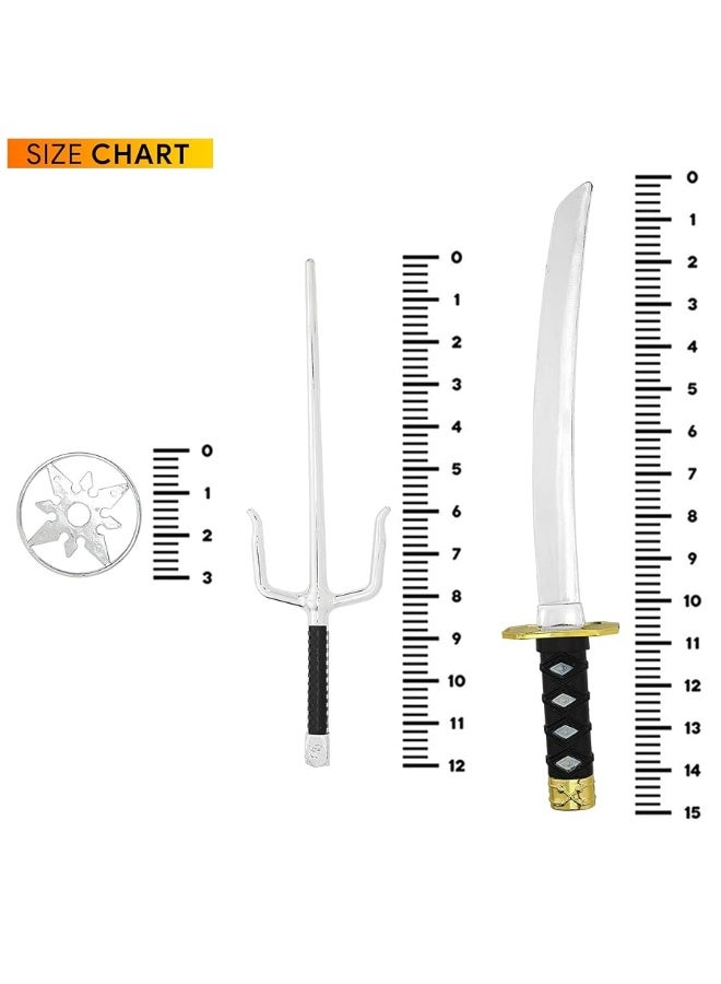 Skeleteen Ninja Sword Toy Set - Fighting Warrior Costume Set with Katana Swords, Sai Daggers, and Shuriken Stars - 6 Pieces