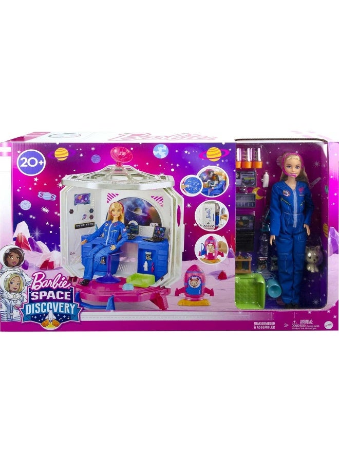 Barbie Space Discovery Space Station Playset with Space Explorer Doll, Puppy, Workstation, Satellite Space Scenes & 20 Space Station Items