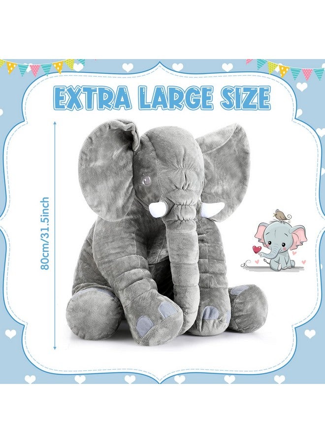 Giant Stuffed Elephant Plush Animal Toy Back To School Party Favor Huge Stuffed Elephant Soft Elephant Large Stuffed Animal Doll Gray Elephant Plush For Kids Girlfriend Home Decor(31.5 Inch)