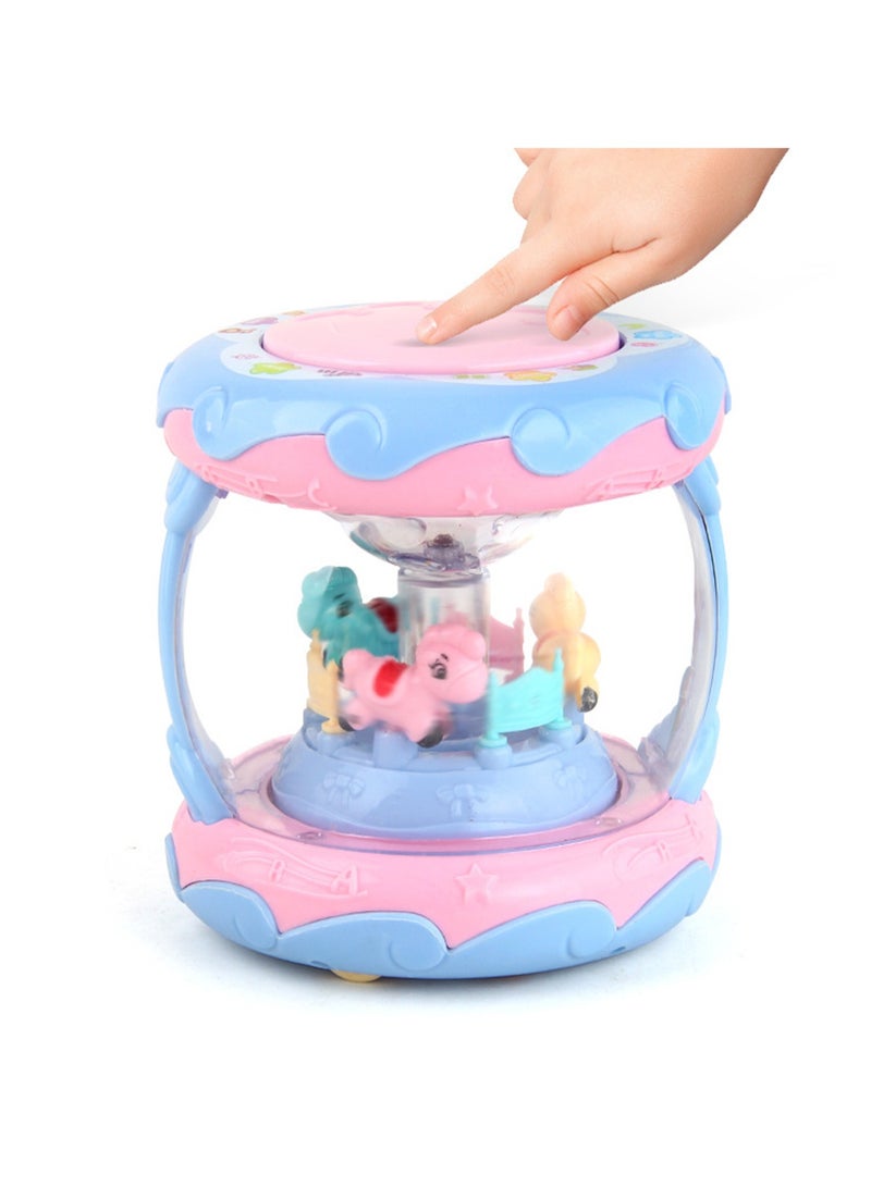 Baby Educational Carousel Clapping Drum With Music Starlight Projection Multifunctional Three-Dimensional Hand Clapping Drum Toy (Blue Pink)