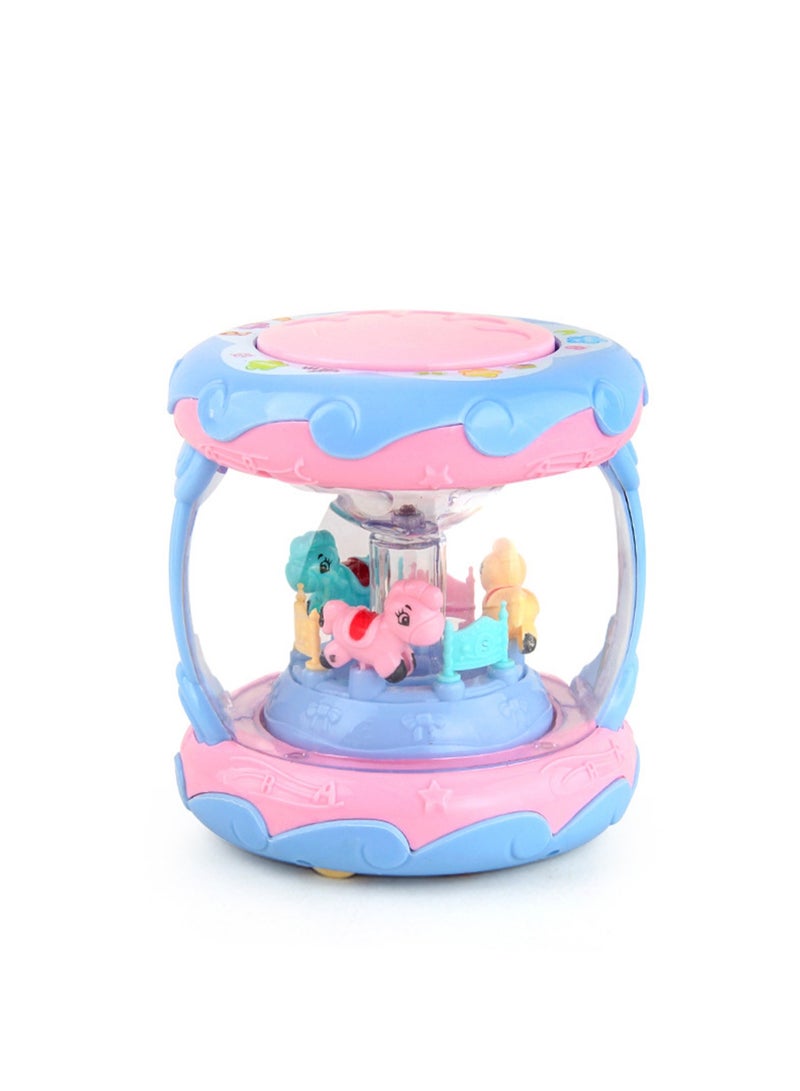 Baby Educational Carousel Clapping Drum With Music Starlight Projection Multifunctional Three-Dimensional Hand Clapping Drum Toy (Blue Pink)