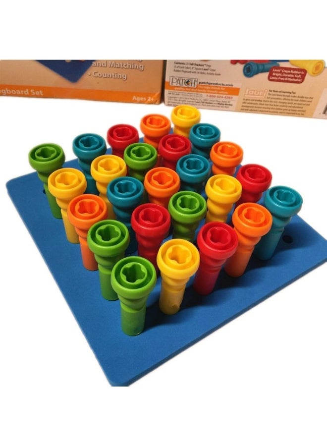 Peg Board Set Toys-Montessori Occupational Therapy Fine Motor Skills Toy, Suitable for Toddlers and Preschoolers Over 3+ Year Old. 25 Tall-Stacker Pegs Rubber 8