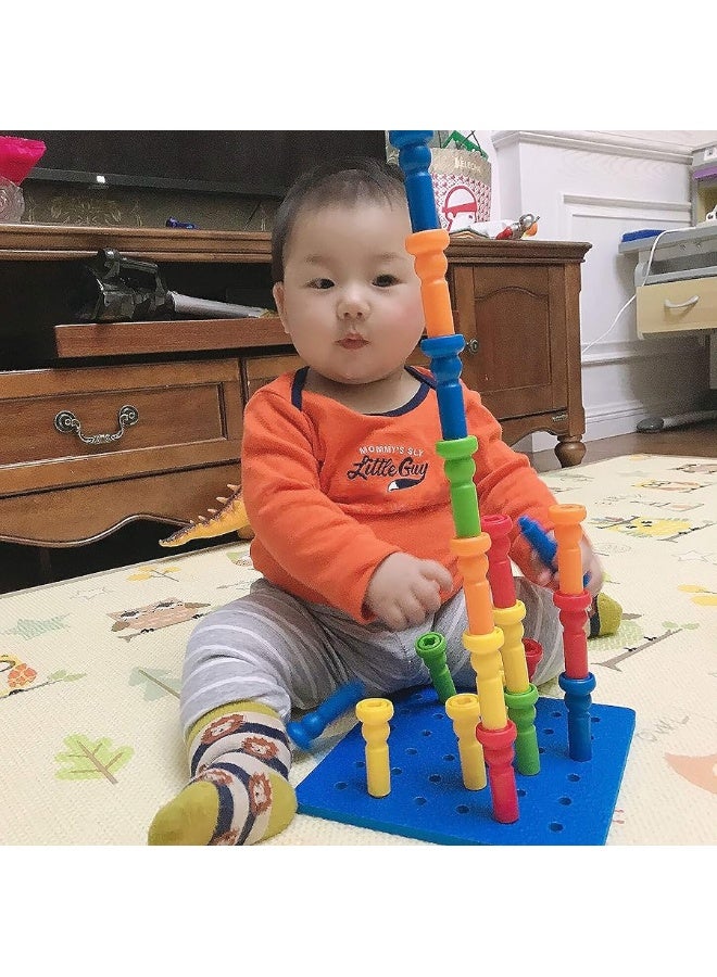 Peg Board Set Toys-Montessori Occupational Therapy Fine Motor Skills Toy, Suitable for Toddlers and Preschoolers Over 3+ Year Old. 25 Tall-Stacker Pegs Rubber 8