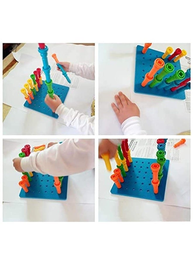 Peg Board Set Toys-Montessori Occupational Therapy Fine Motor Skills Toy, Suitable for Toddlers and Preschoolers Over 3+ Year Old. 25 Tall-Stacker Pegs Rubber 8