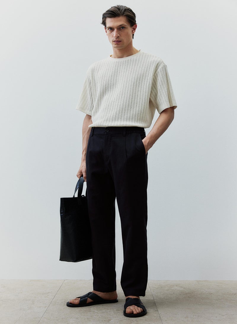 Regular Fit Linen-Blend Trousers