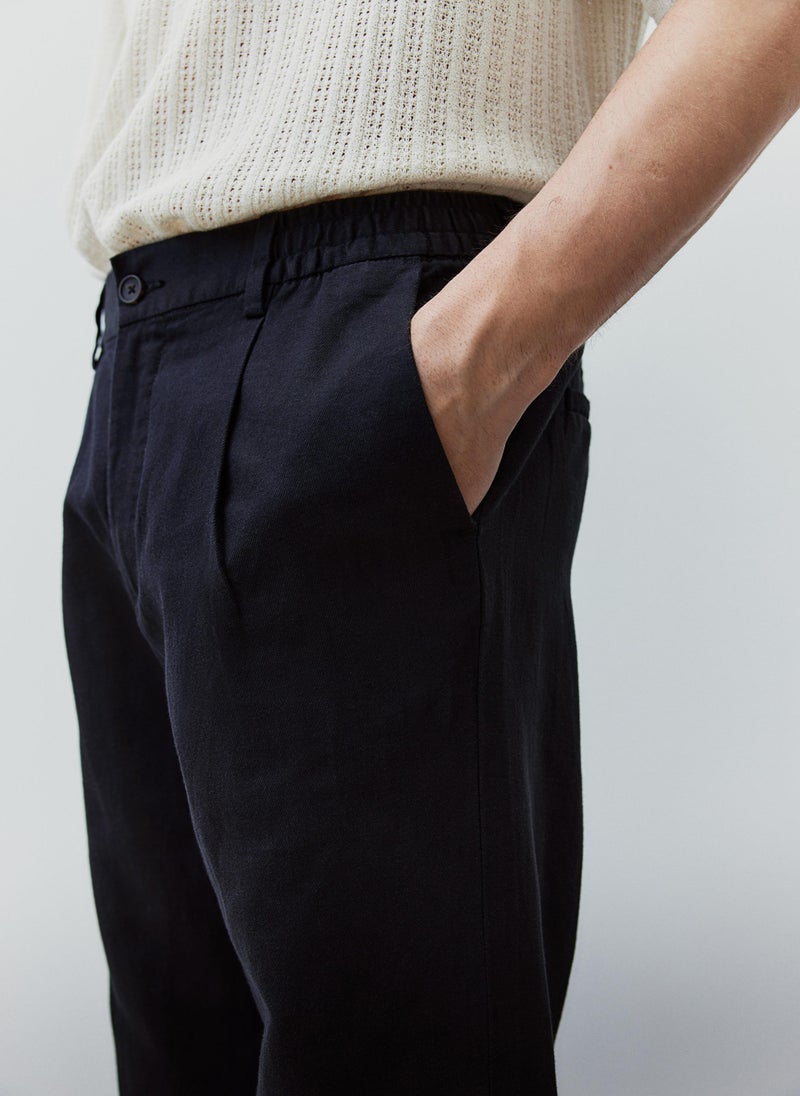 Regular Fit Linen-Blend Trousers