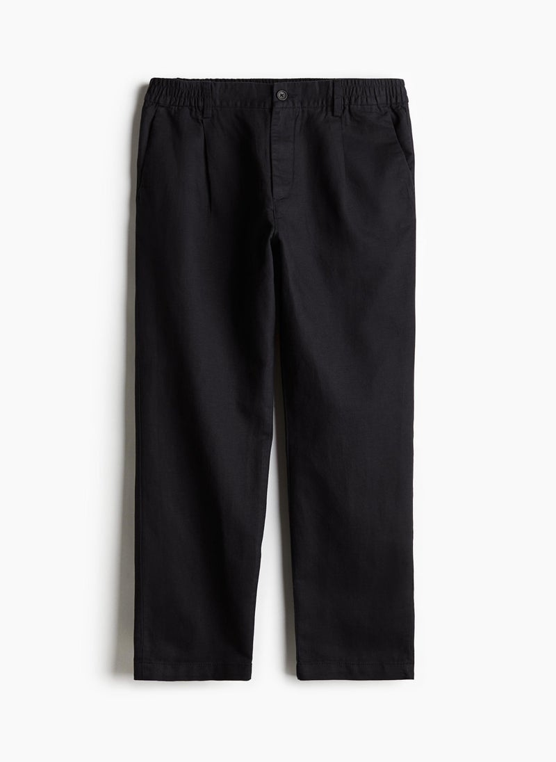 Regular Fit Linen-Blend Trousers