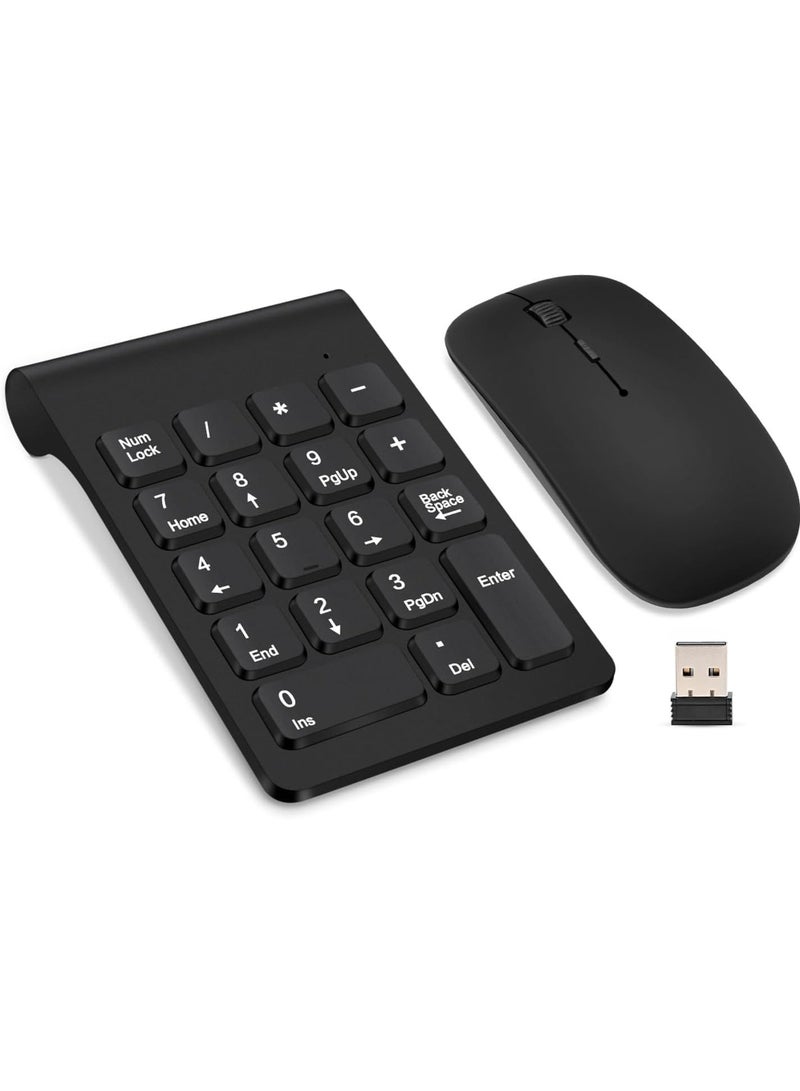 Wireless Numeric Keypad, Mini 2.4G 18 Keys Number Pad, Portable Silent Financial Accounting Numeric Keypad Keyboard Extensions with Wireless Mouse for Laptop, PC, Desktop, Notebook