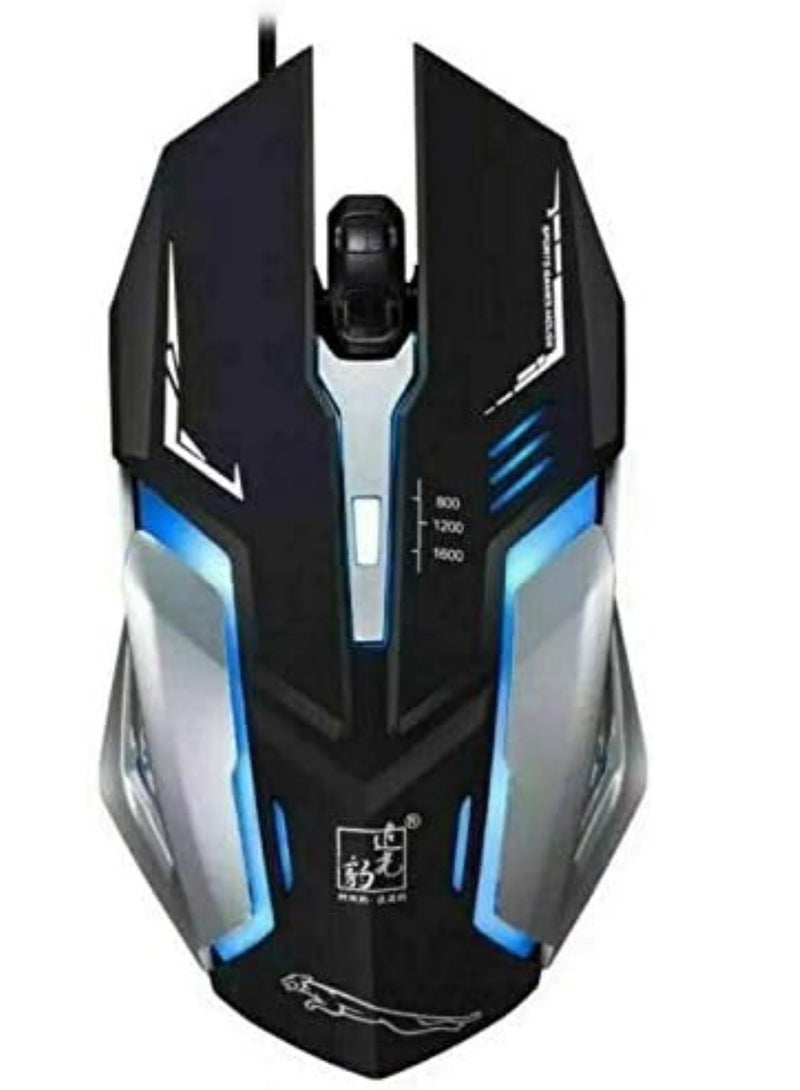 Gaming Mouse LED Breathing Fire 4 Button Silent USB Wired 1600 DPI Laptop PC (Matte Black)