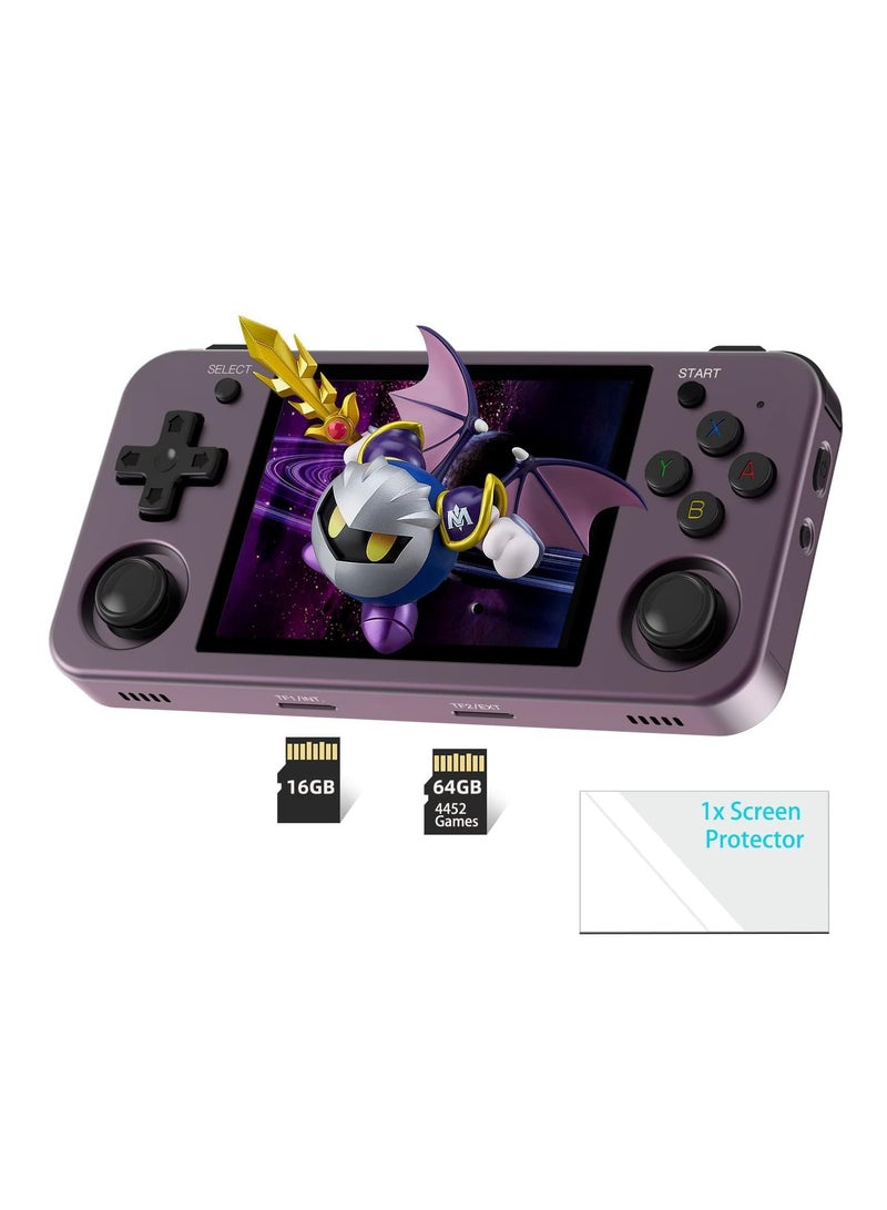 ANBERNIC RG353M Handheld Game Console Aluminum Alloy CNC Support Dual OS Android 11+ Linux, 5G WiFi 4.2 Bluetooth 3.5 Inch IPS Multi-Touch Screen 64G TF Card 4420+ Classic Games(Purple)