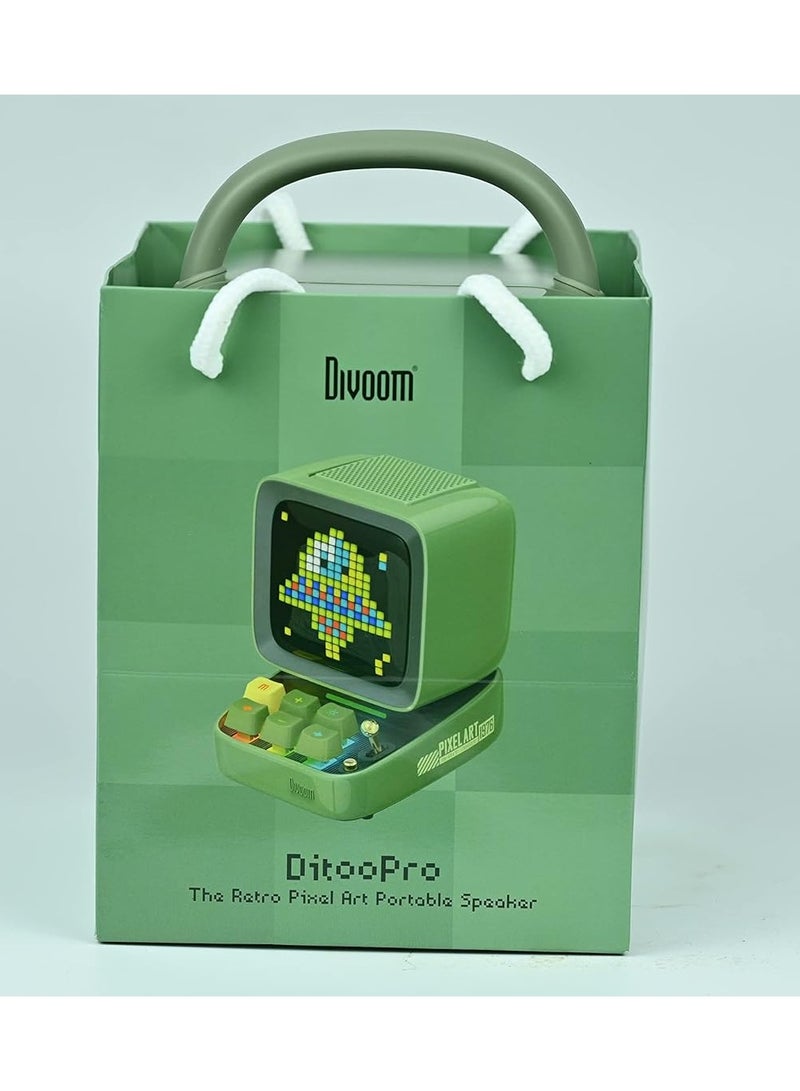 Divoom Ditoo Pro Bluetooth Mini Speaker – Retro Pixel Display, 10W Sound, Custom LED Art, Green